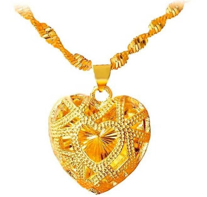 24k Heart Shape Gold Necklace Pendant